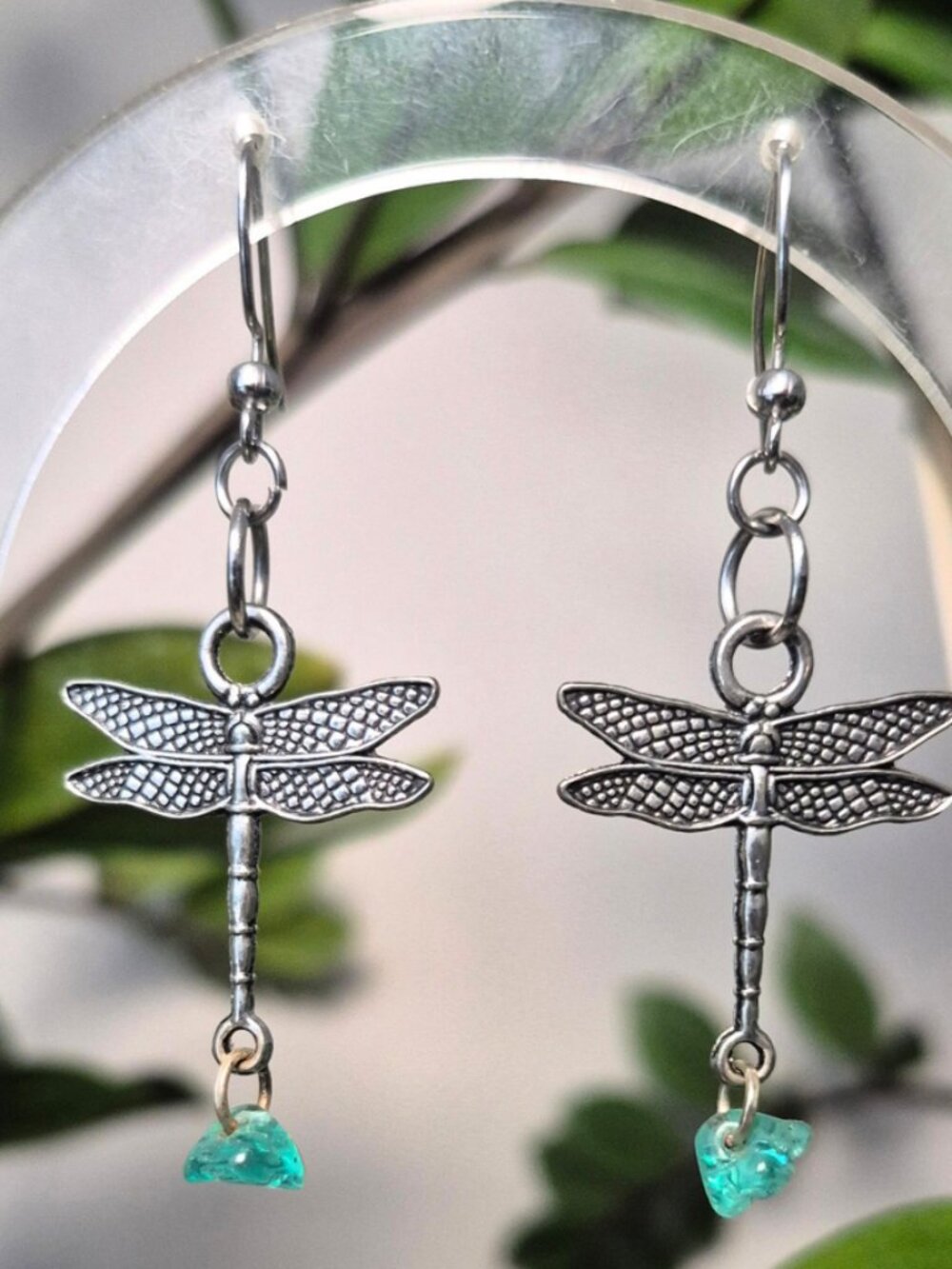 Teal Dragonfly Earrings
